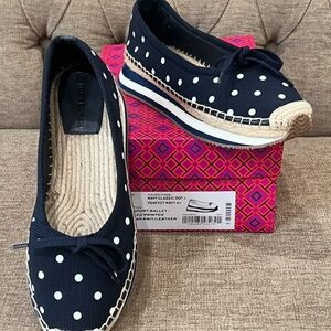 Tory Burch Navy Polka Dot Espadrille Flats